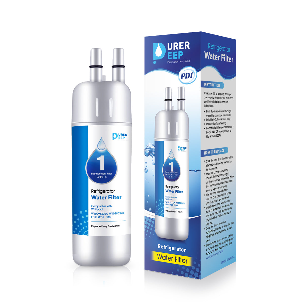 Purerdeep PD1 Compatible with EDR1RXD1, W10295370A, Refrigerator Water Filter 1 Whr1rxd1