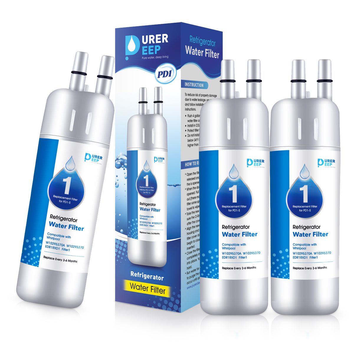 Purerdeep PD1 Compatible with EDR1RXD1, W10295370A, Refrigerator Water Filter 1 Whr1rxd1